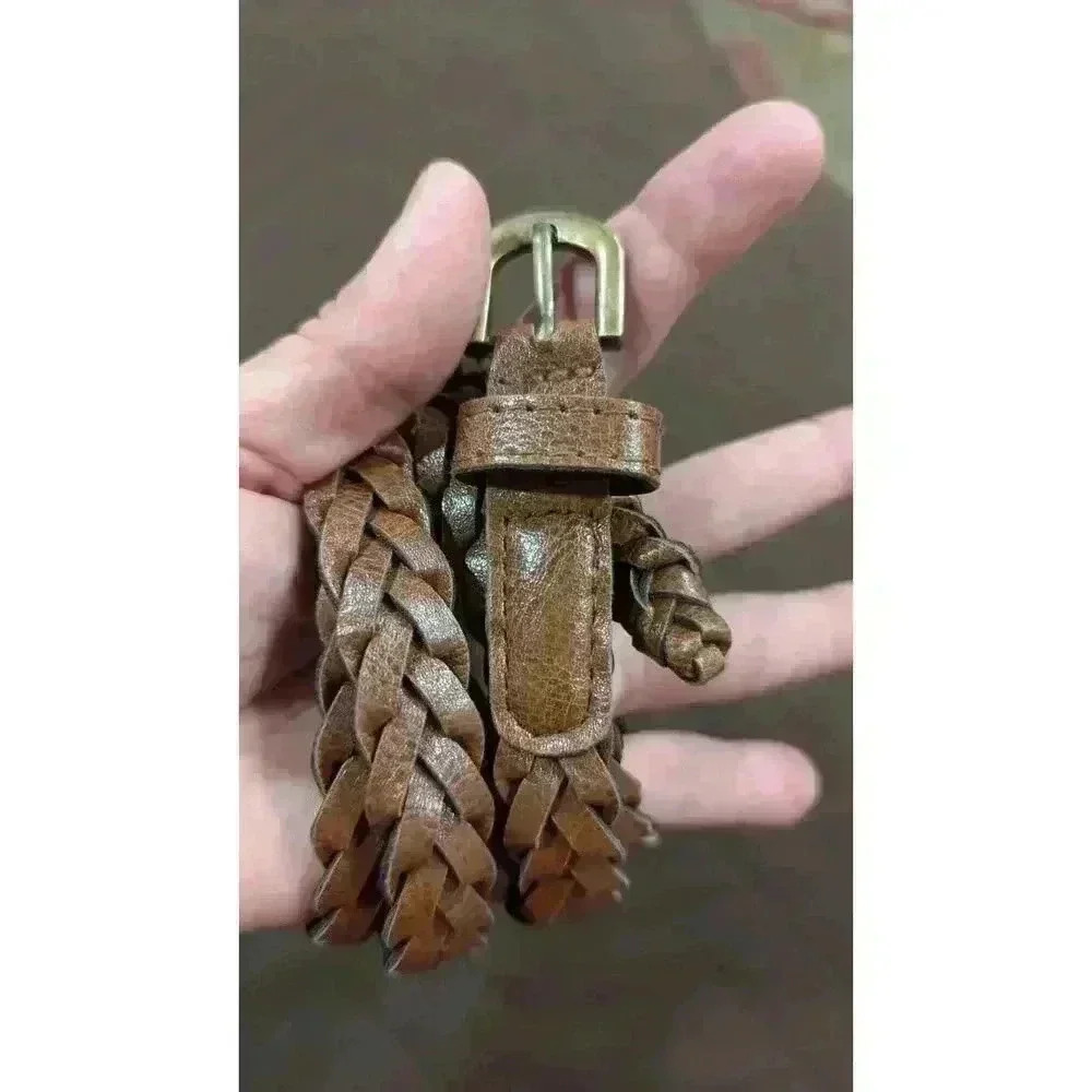 Unisex super thin brown braided vegan leather belt size 46"